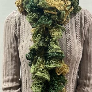 Green and Yellow Ruffled Scarf